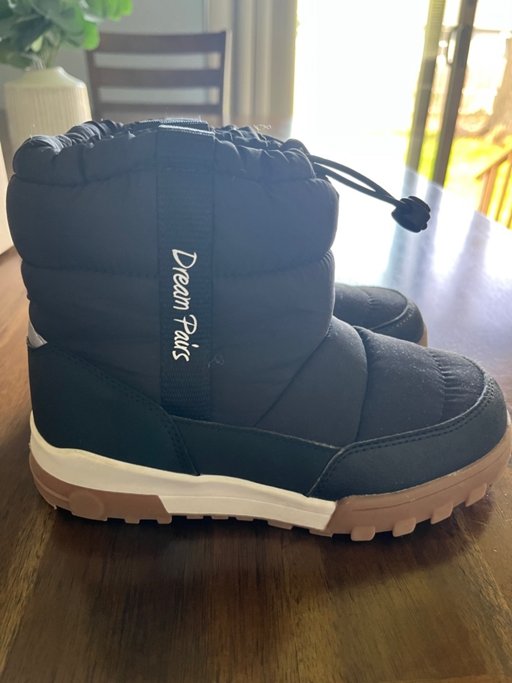 Dream Pairs Kids Black Winter Snow Boots with Brown Outsole
